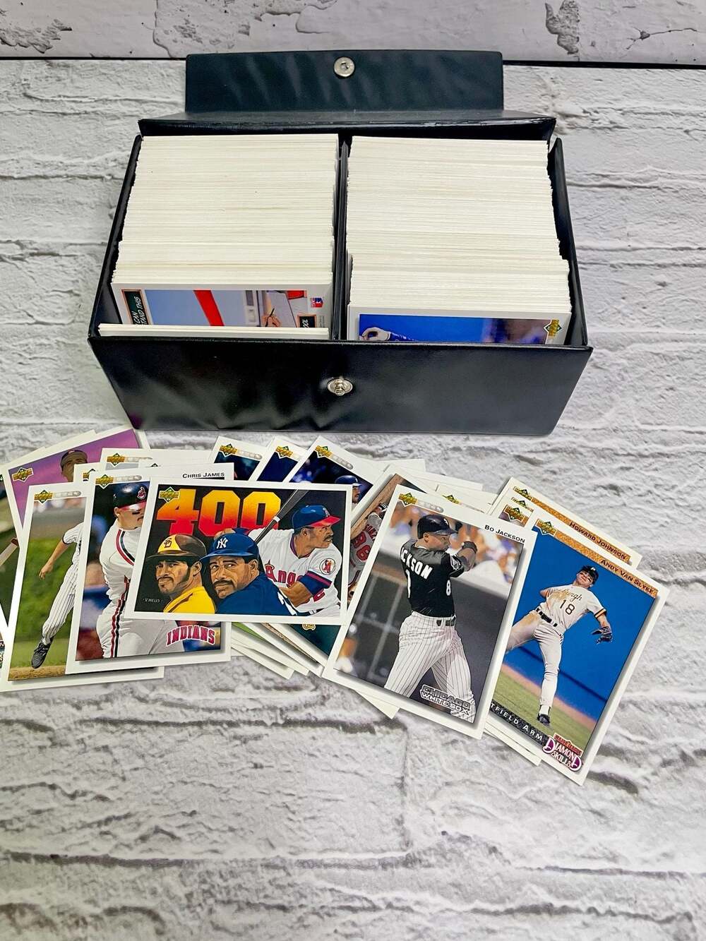 Baseball Card & Card Storage Box with Upper Deck and Misc Baseball Cards